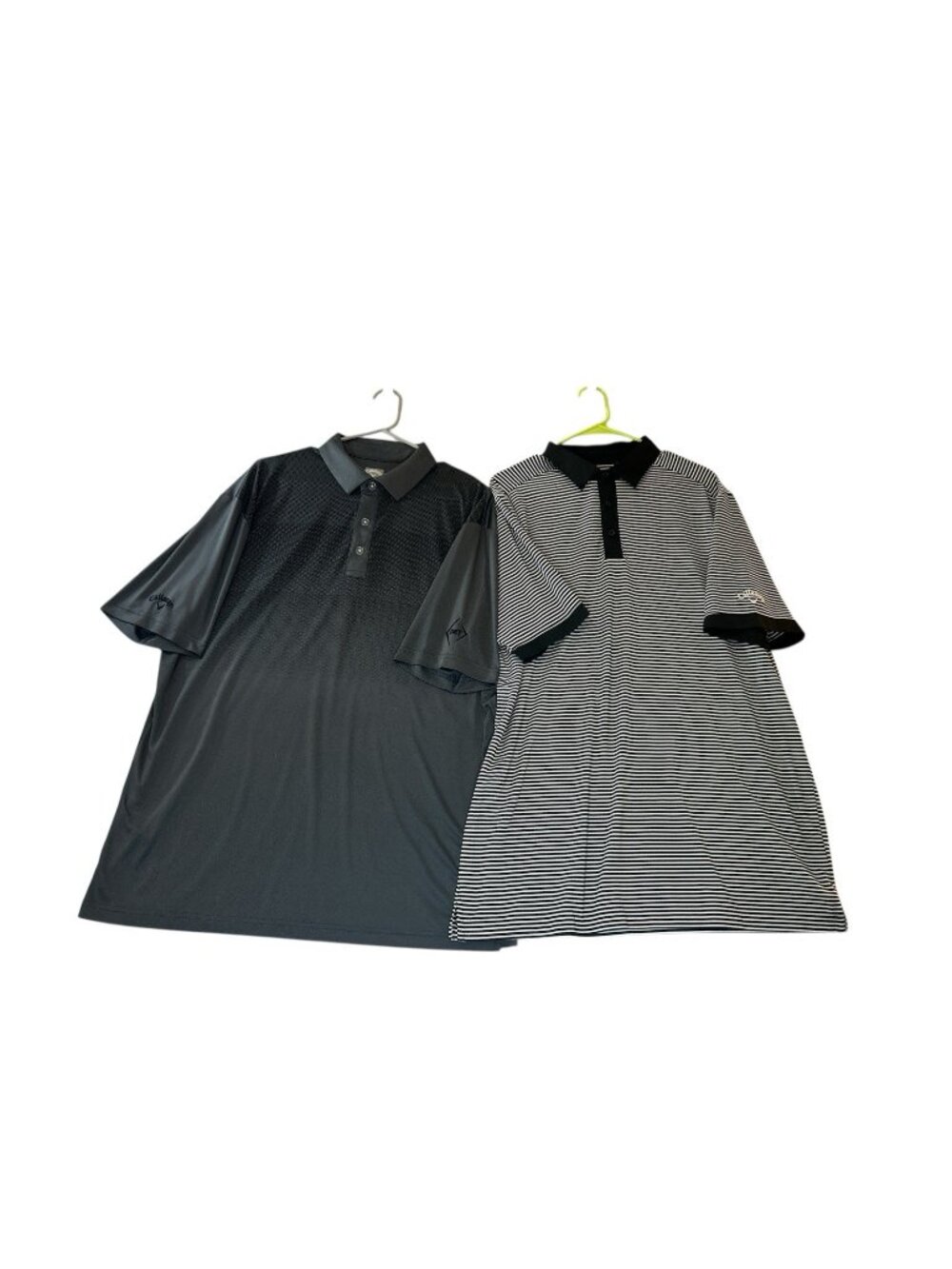 Callaway Golf Polo Shirts SET of 2 Men’s XL Gray And Black White Stripes Stretch
